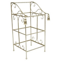 Porte-serviettes d'étagère à 3 niveaux, en fer argenté, style "Hollywood Regency" italien