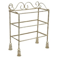 Italian Hollywood Regency Silver Leaf Gilt Iron 3 Tier Shelf Small Display Stand