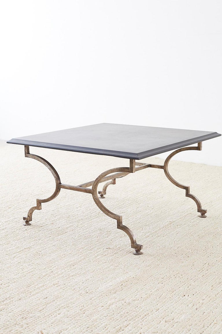 Italian Hollywood Regency Slate Top Iron Cocktail Table For Sale at 1stDibs