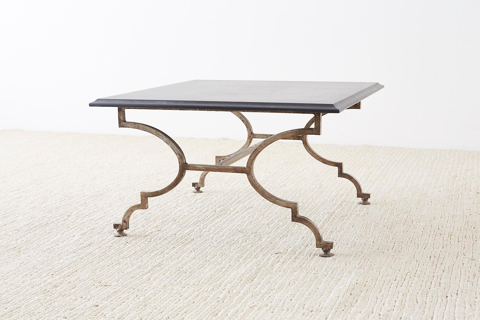 Hand-Crafted Italian Hollywood Regency Slate Top Iron Cocktail Table