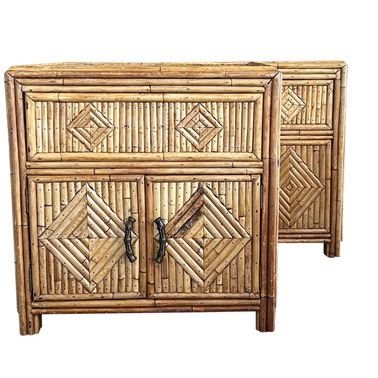 Italian Hollywood Regency Split Reed Bamboo Night Stands or Side Tables - A Pair 5