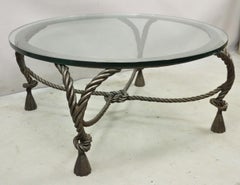 Italian Hollywood Regency Steel Knotted Rope and Tassel Round Glass Coffee Table