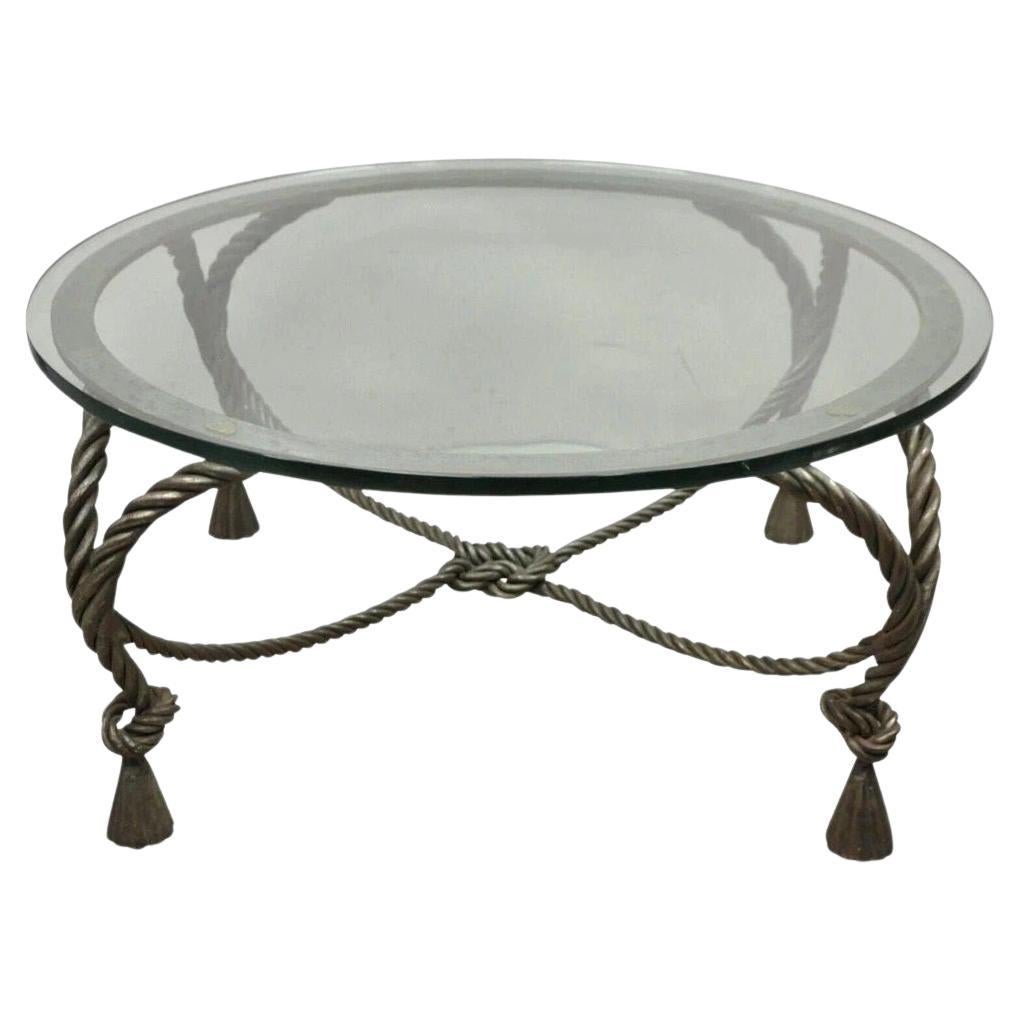 Italian Hollywood Regency Steel Knotted Rope and Tassel Round Glass Coffee Table