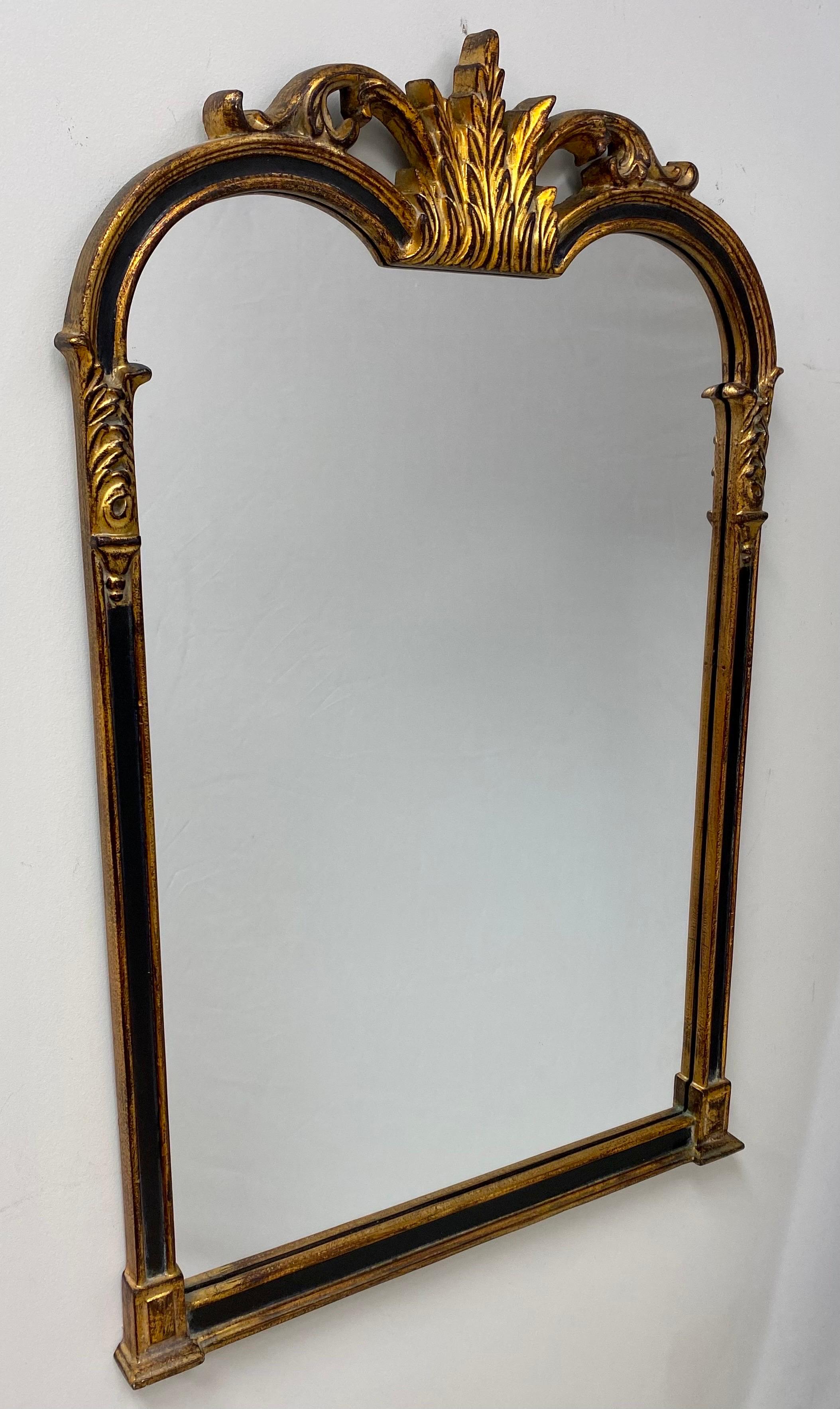 Hand-Carved Italian Hollywood Regency Style Black & Gold  Mirror by Friedman Brothers  For Sale