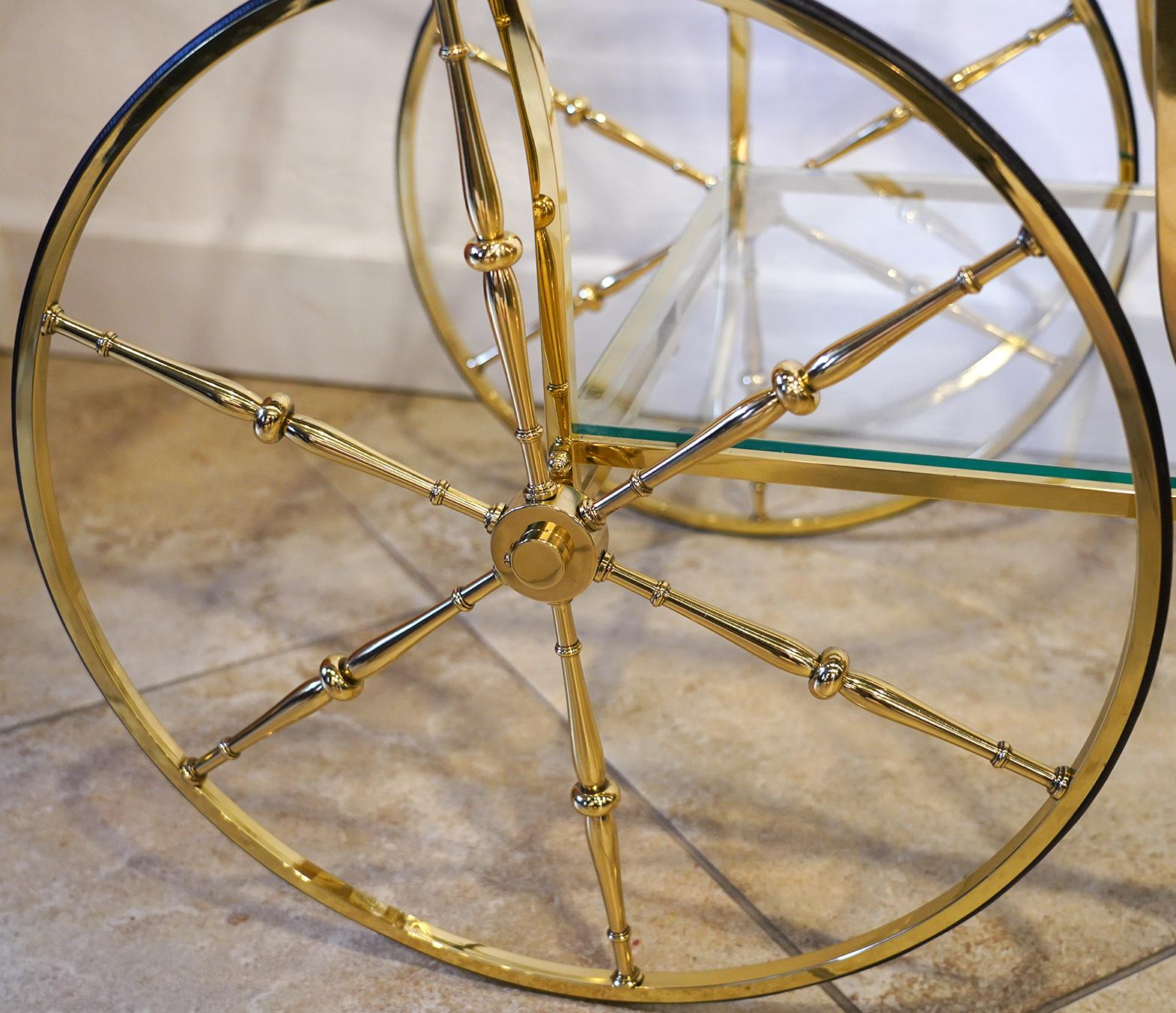 20th Century Italian Hollywood Regency Style Brass and Glass Two Tier Bar Cart or Trolley