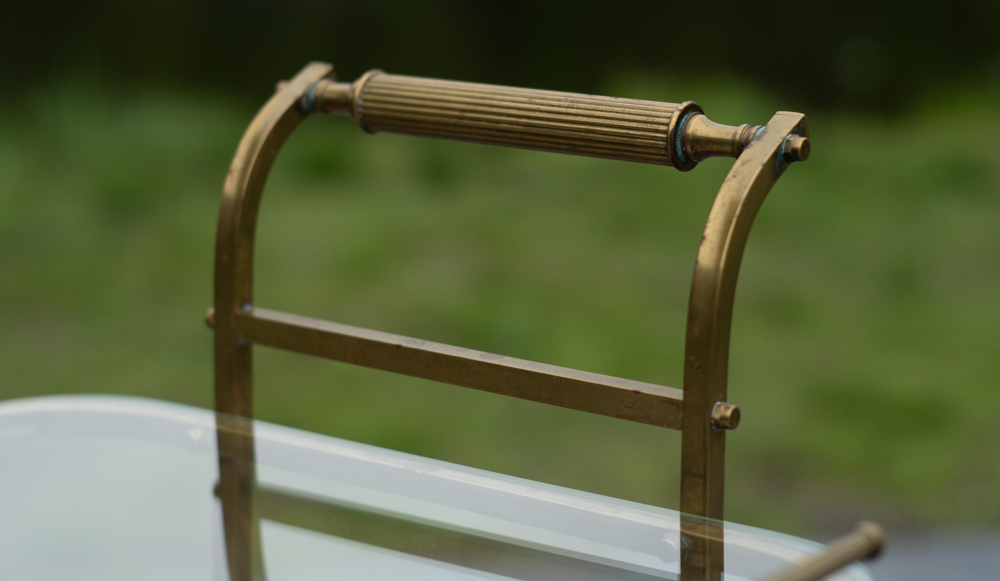 Italian Hollywood Regency Style Brass and Glass Two Tier Bar Cart or Trolley For Sale 2
