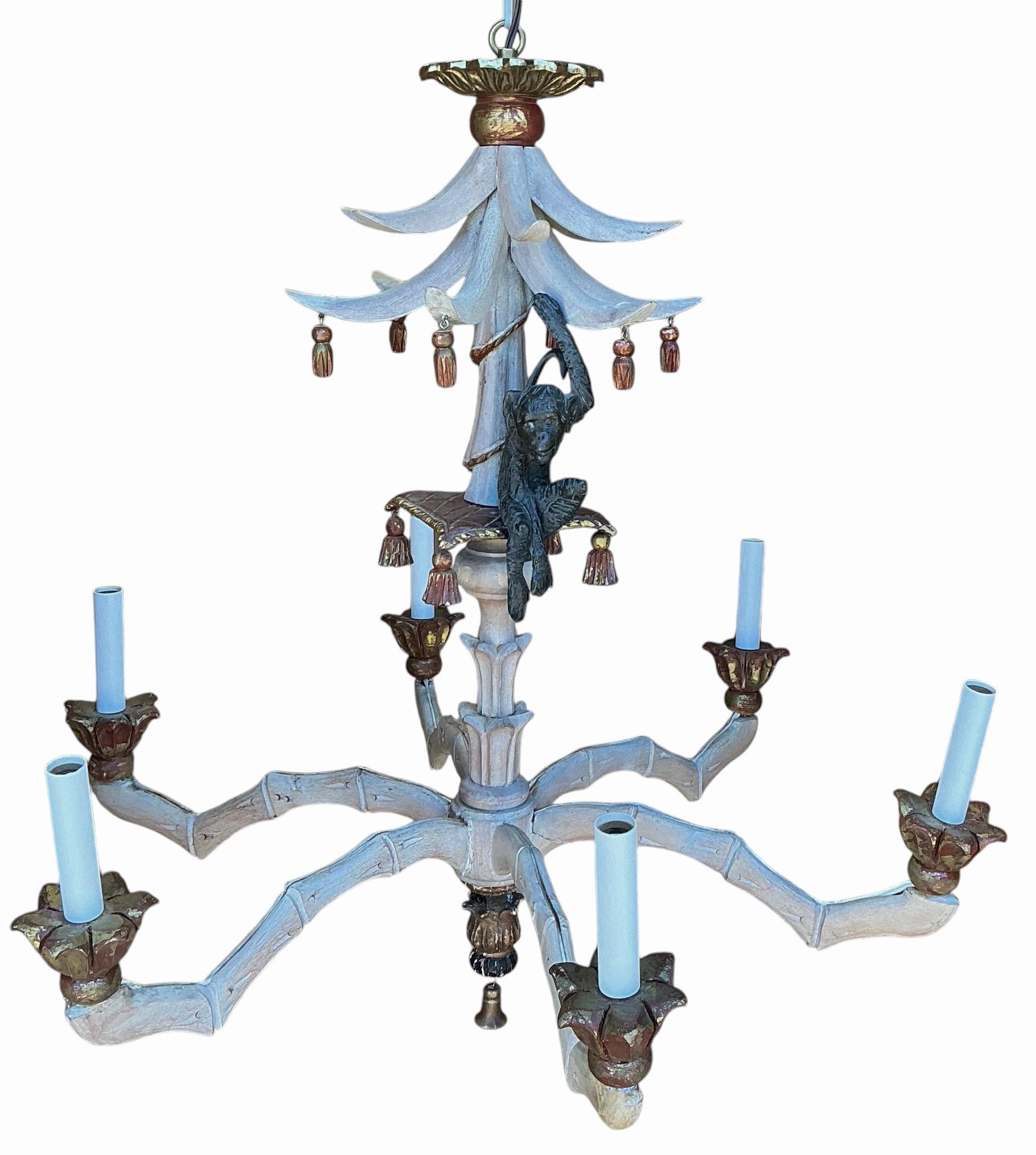 Italian Hollywood Regency Style Carved Wood Monkey & Palm Pagoda / Chinoiserie C 3