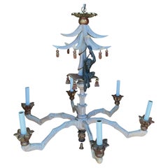 Italian Hollywood Regency Style Carved Wood Monkey & Palm Pagoda / Chinoiserie C