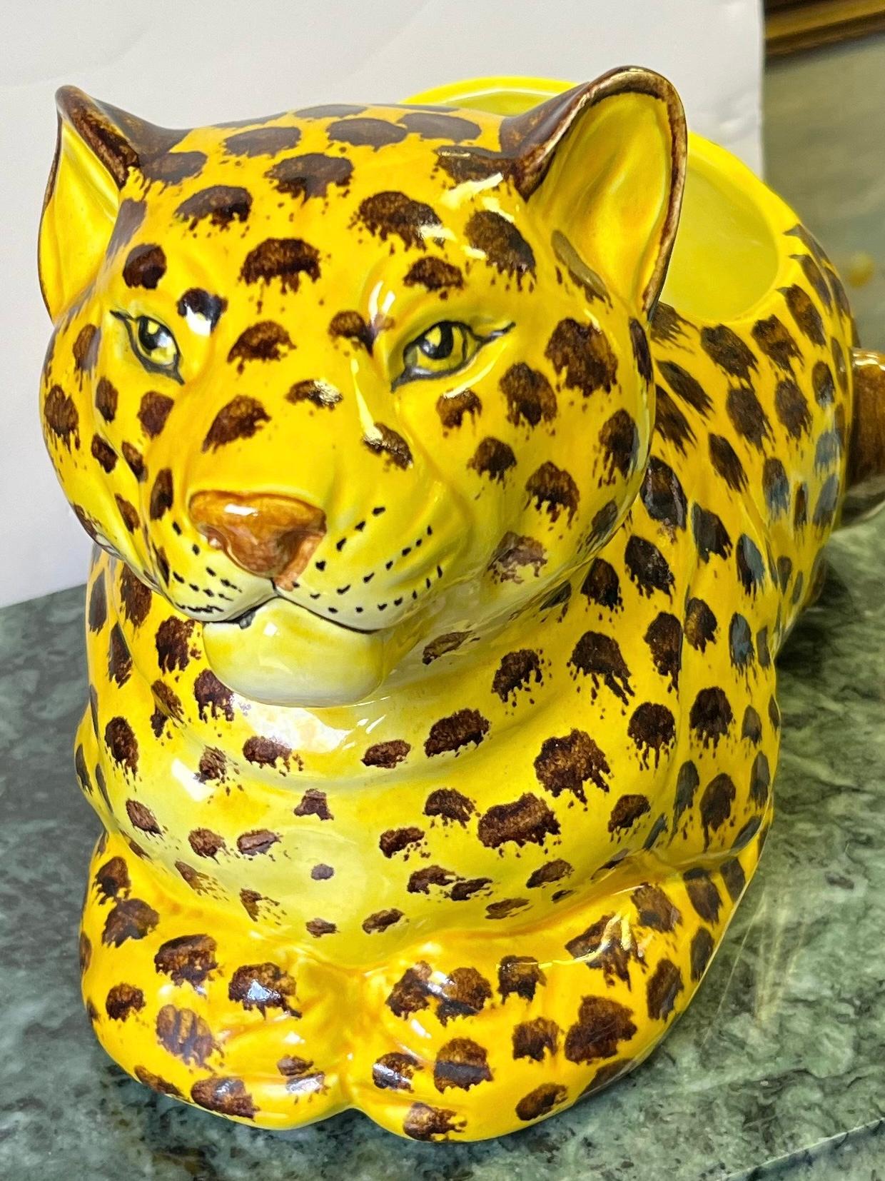 Italian Hollywood Regency Style Ceramic Leopard Planter / Jardinere / Cachepot 3