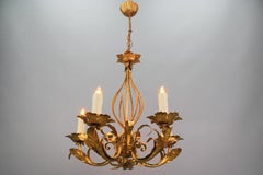 Italian Hollywood Regency Style Gilt Metal Five-Light Chandelier, 1970s