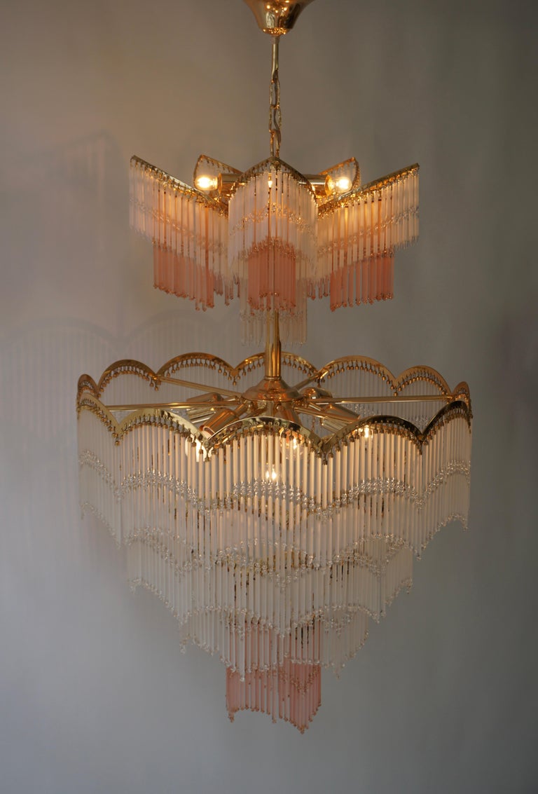 Italian Hollywood Regency Style Murano Glass and Brass Chandelier For Sale 6