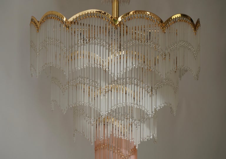 Italian Hollywood Regency Style Murano Glass and Brass Chandelier For Sale 8