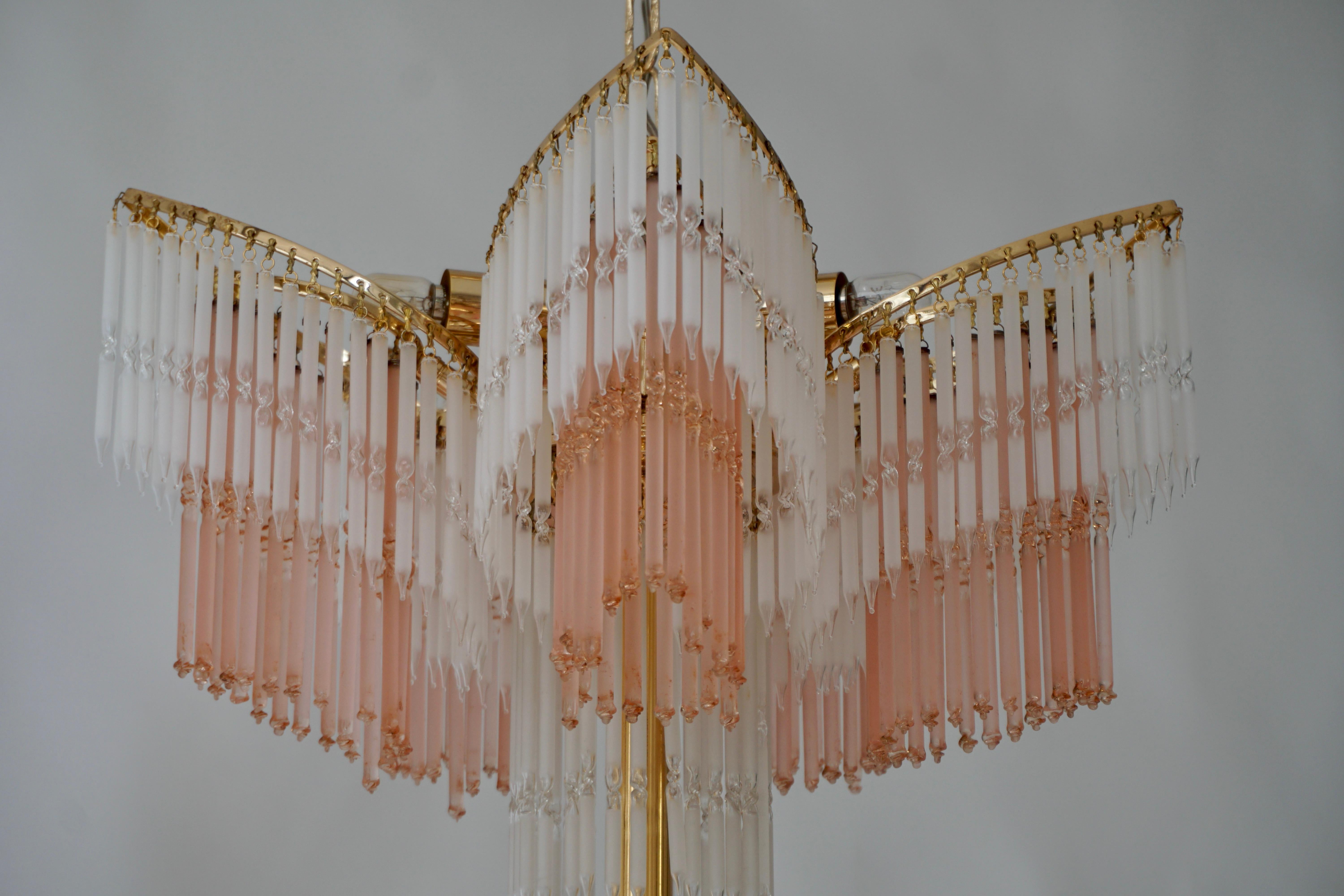 Italian Hollywood Regency Style Murano Glass and Brass Chandelier 10