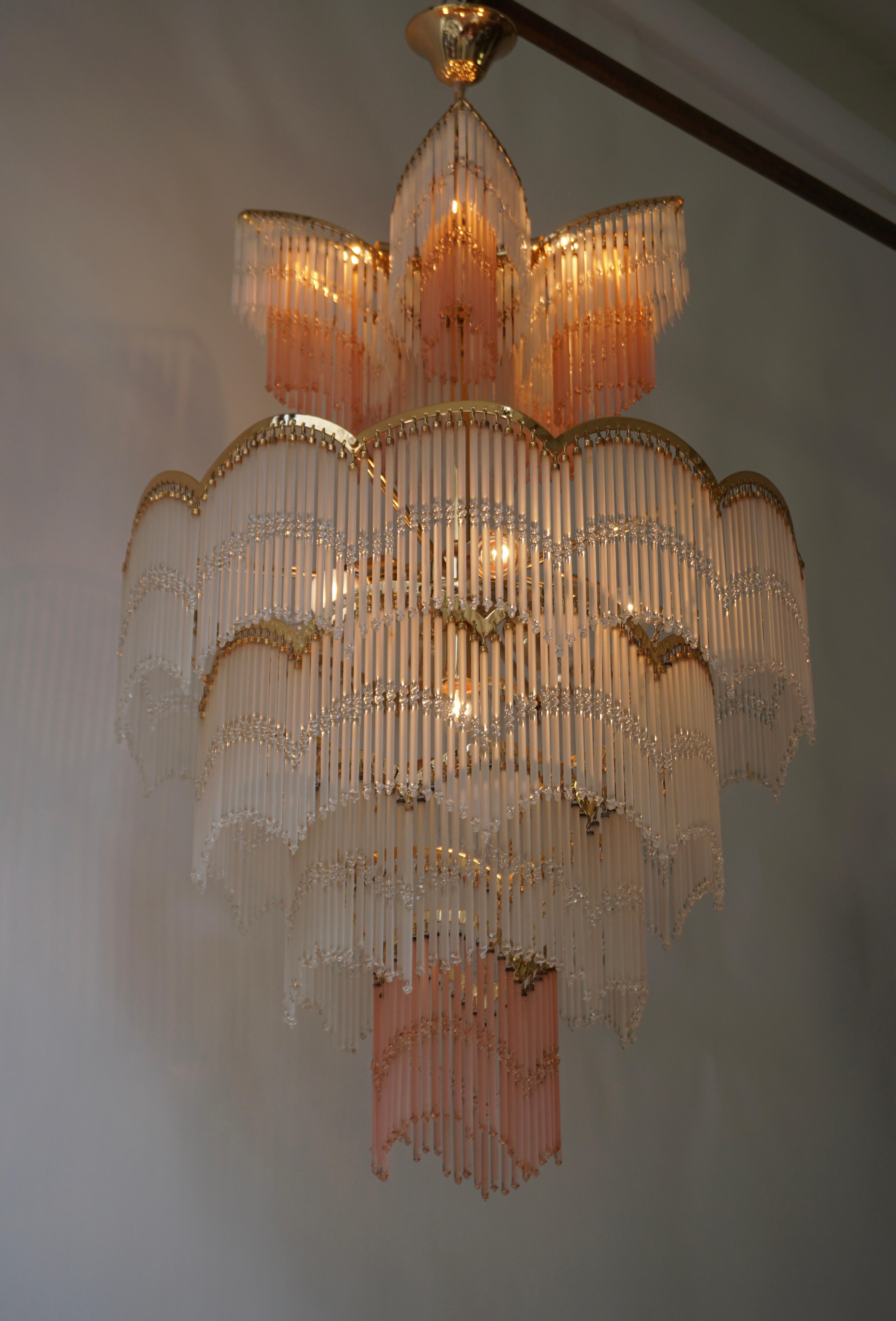 20th Century Italian Hollywood Regency Style Murano Glass and Brass Chandelier