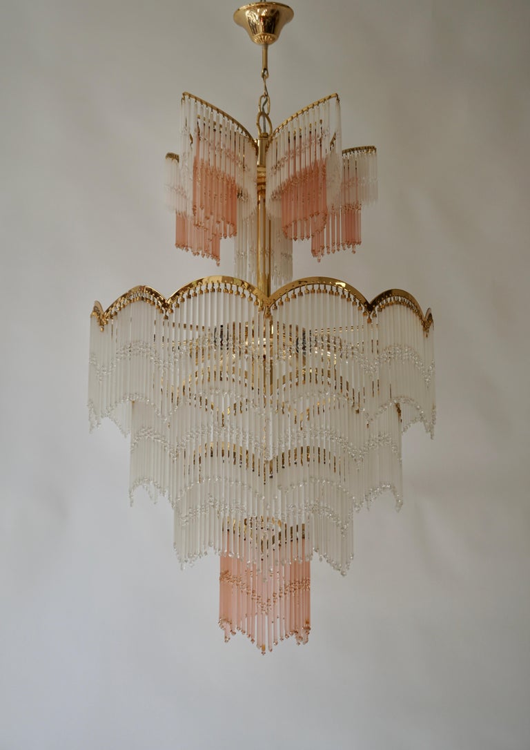 Italian Hollywood Regency Style Murano Glass and Brass Chandelier For Sale 2