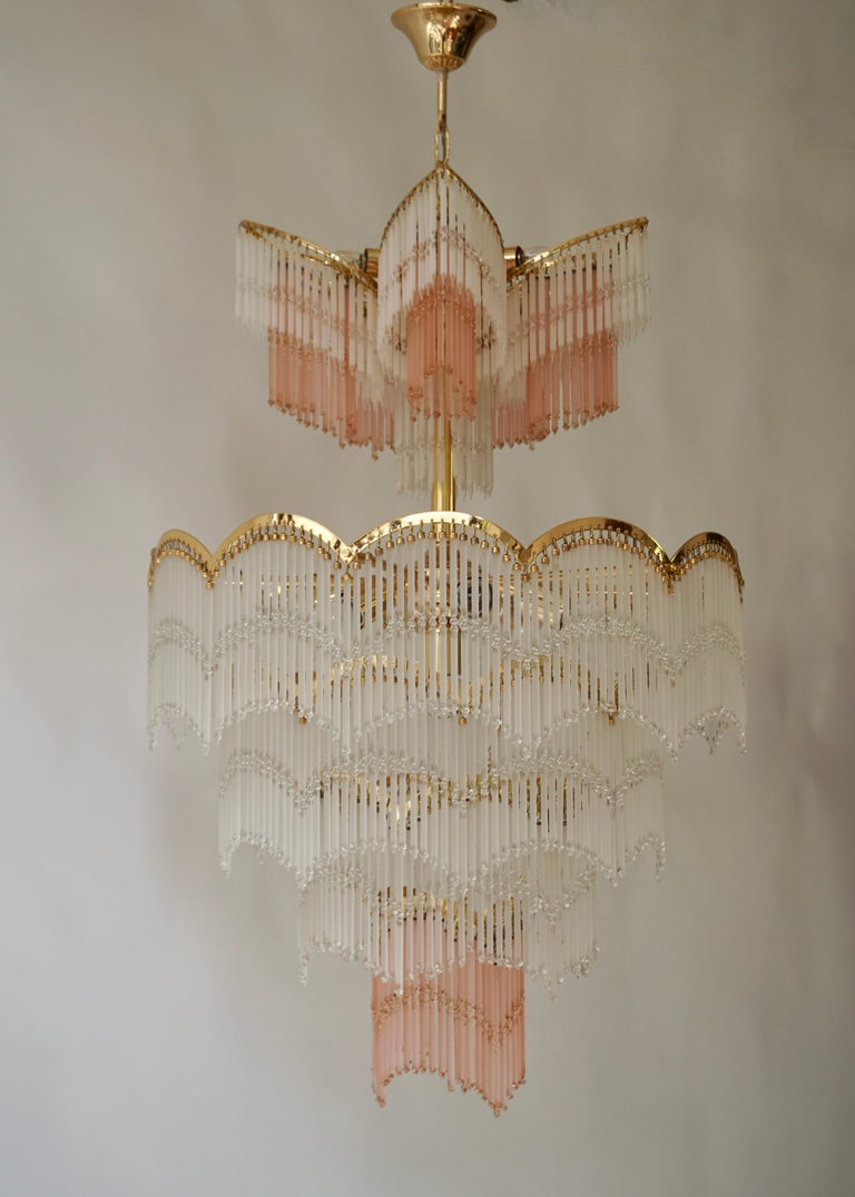 Italian Hollywood Regency Style Murano Glass and Brass Chandelier For Sale 3