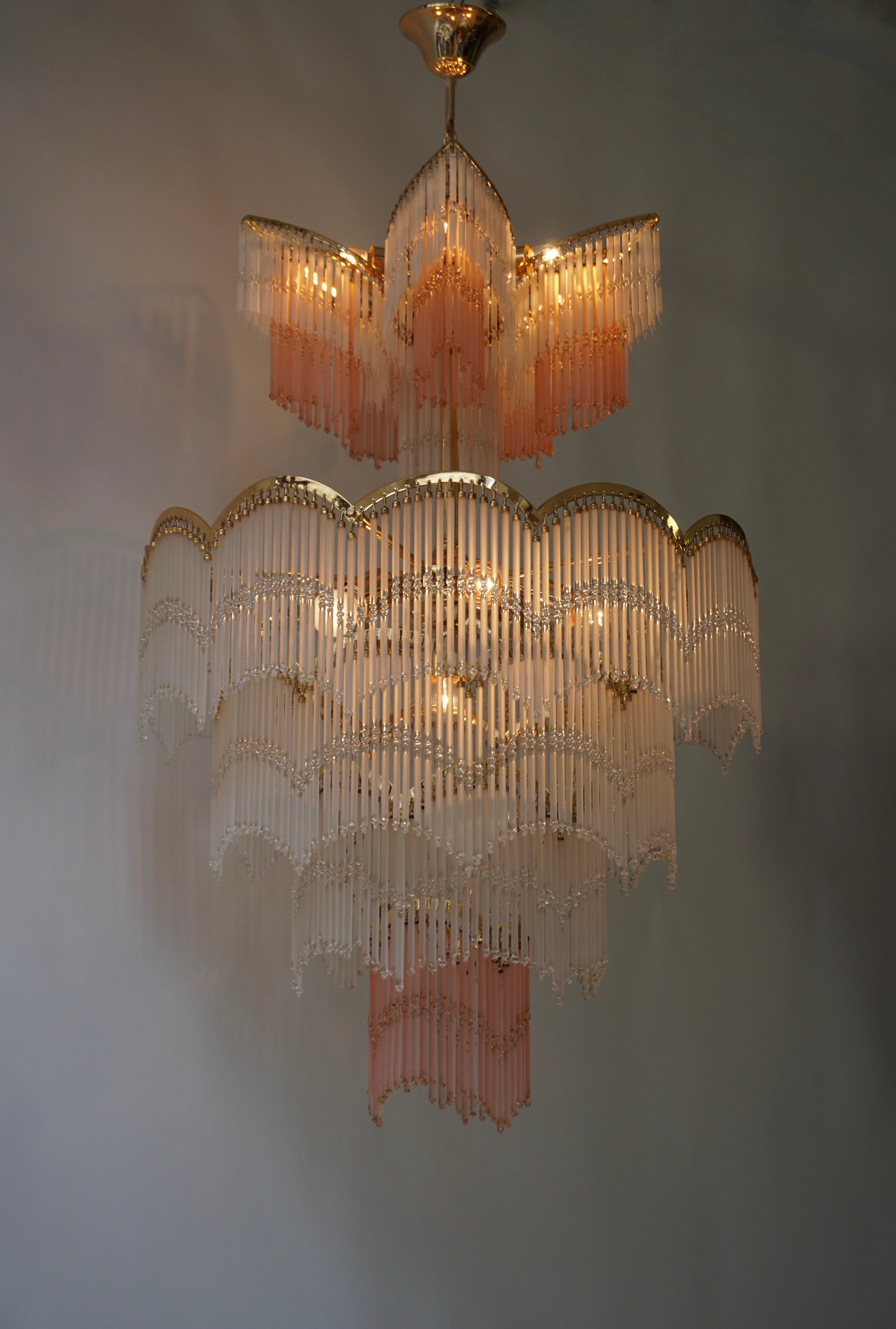 Italian Hollywood Regency Style Murano Glass and Brass Chandelier 5