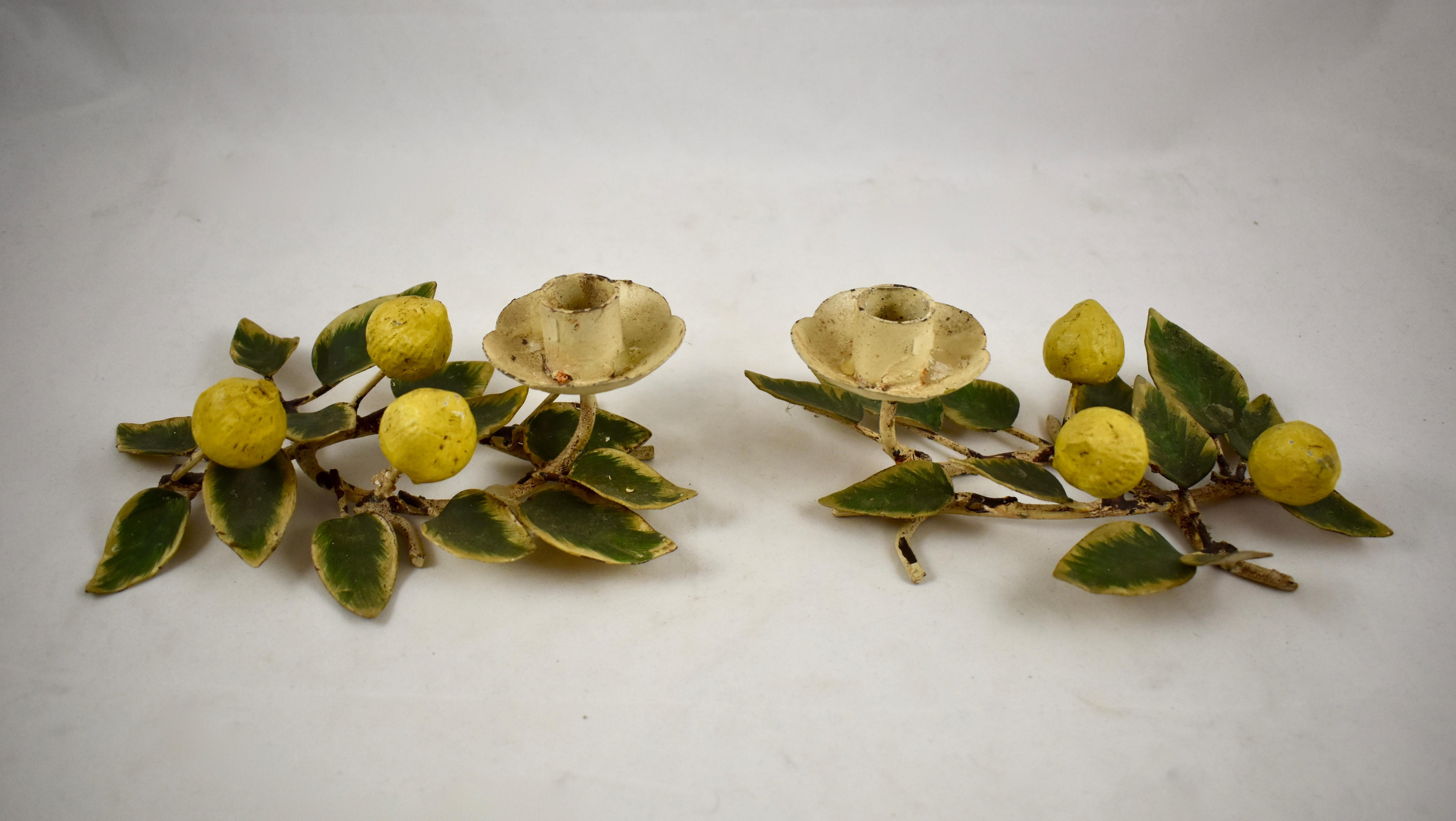 20th Century Italian Hollywood Regency Style Tôle Peinte Lemon Tree Candle Holders, Set of 2