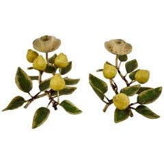 Vintage Italian Hollywood Regency Style Tôle Peinte Lemon Tree Candle Holders, Set of 2