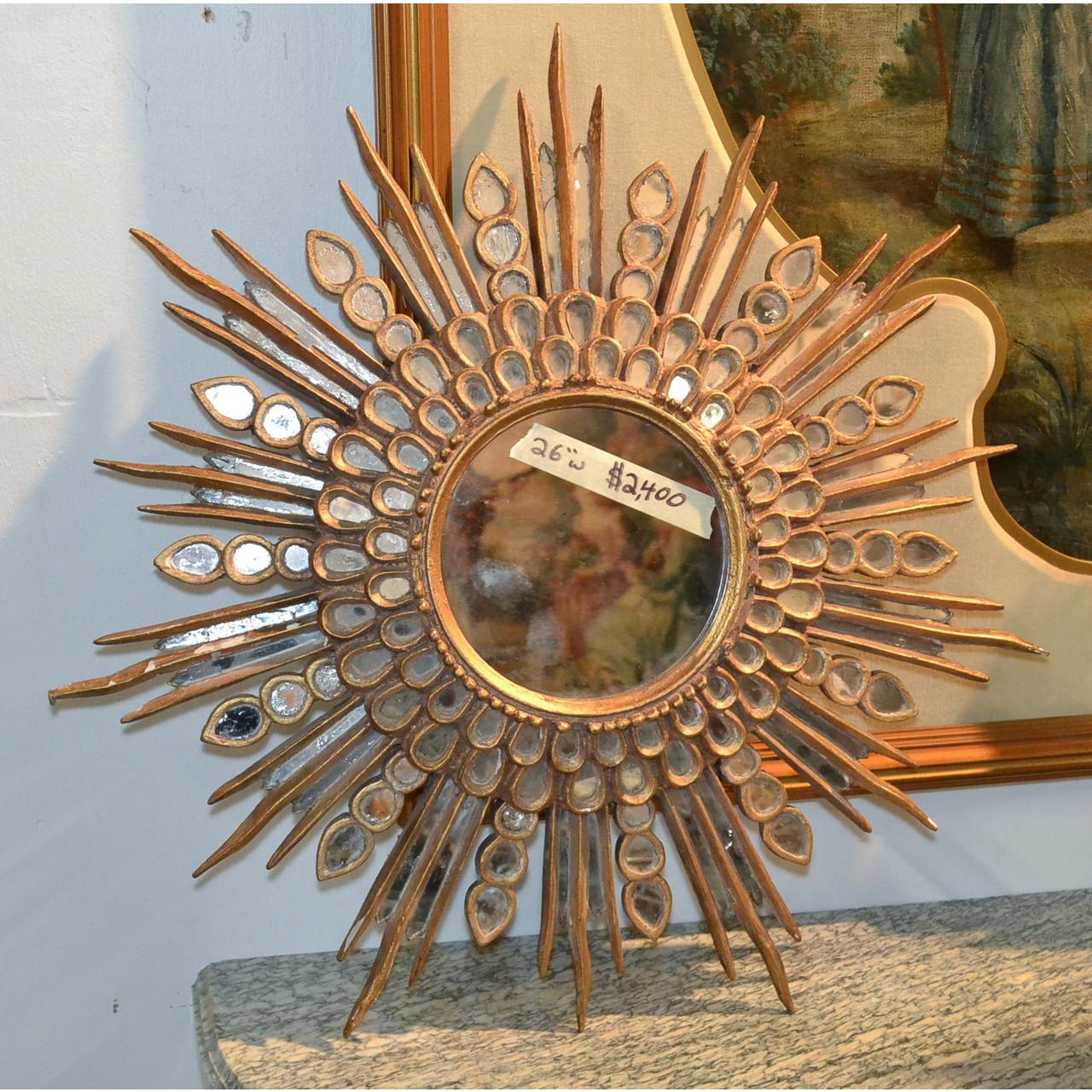 French Italian Hollywood Regency Sunburst Mirror, circa 1940