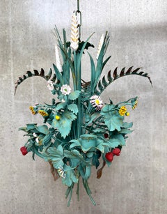 Italian Hollywood Regency Tole Floral Bouquet Chandelier, Circa 1960