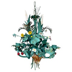 Italian Hollywood Regency Tole Floral Bouquet Chandelier, Circa 1960