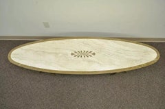 Italian Hollywood Regency Travertine & Brass Long Oval Surfboard Coffee Table