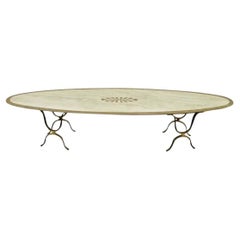 Italian Hollywood Regency Travertine & Brass Long Oval Surfboard Coffee Table