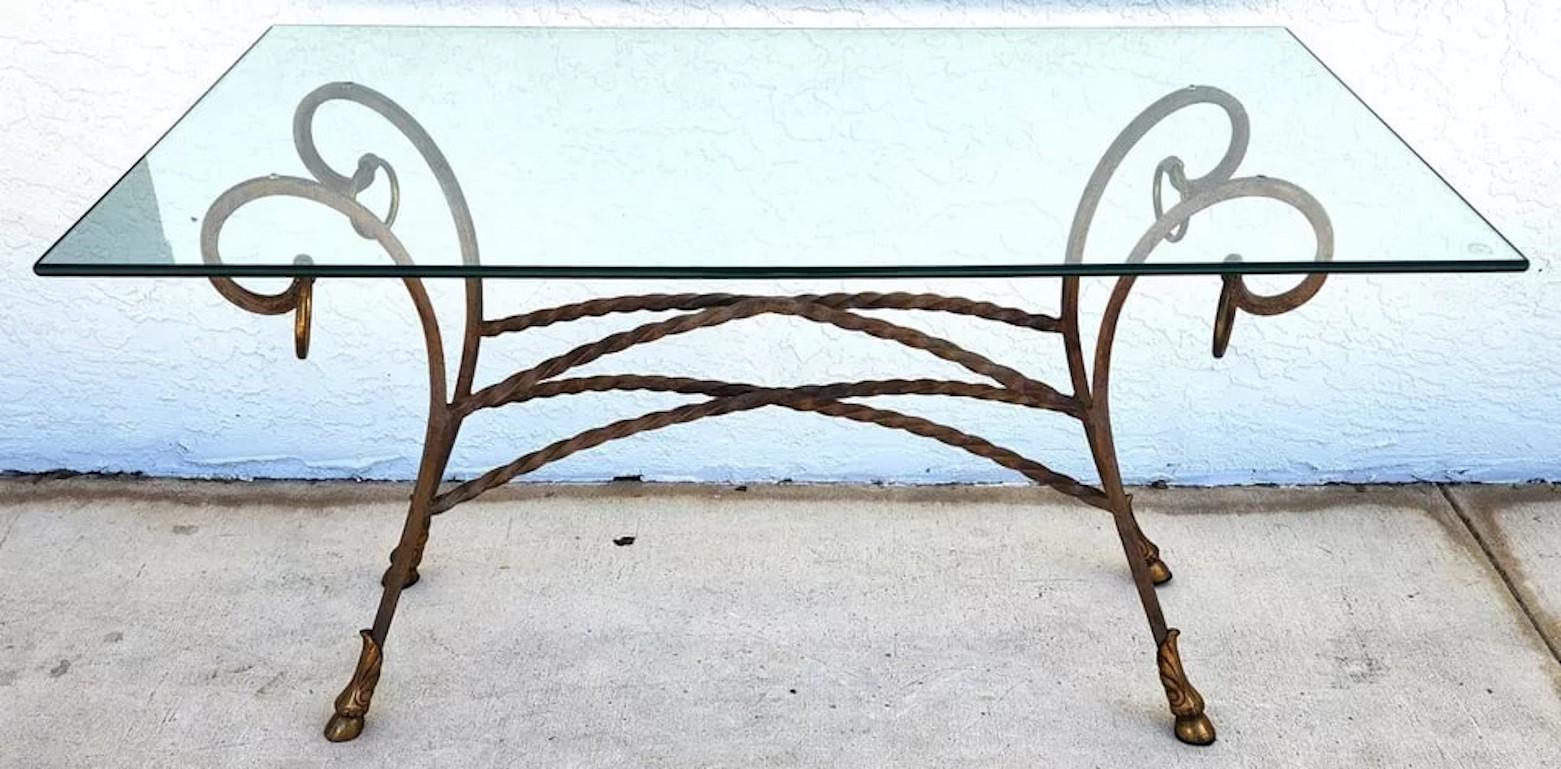 Italian Hoof Footed Iron Console Sofa Table In Good Condition For Sale In Lake Worth, FL