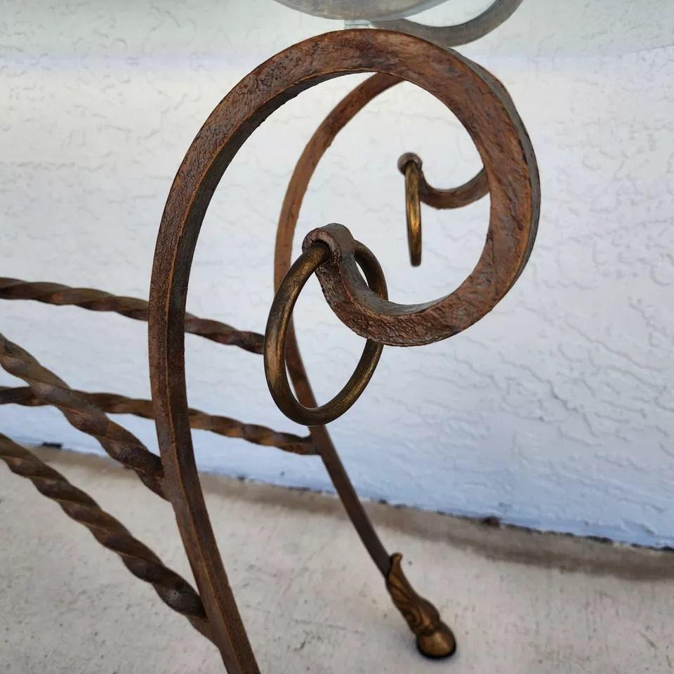Brass Italian Hoof Footed Iron Console Sofa Table For Sale