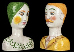 Italian Horchow Faience Ceramic Busts Vintage Mid Century, A Pair