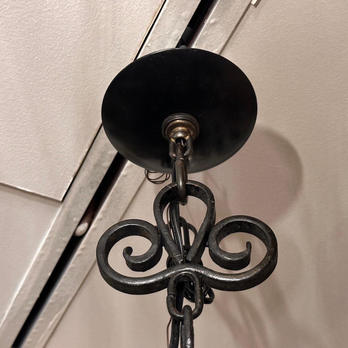 Wrought Iron Italian Horizontal Iron Chandelier For Sale
