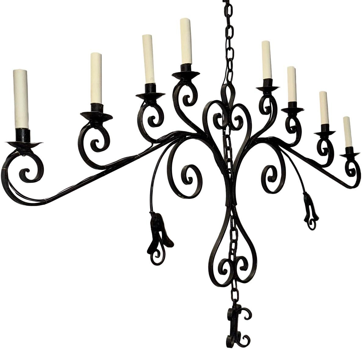 Mid-20th Century Italian Horizontal Iron Chandelier For Sale