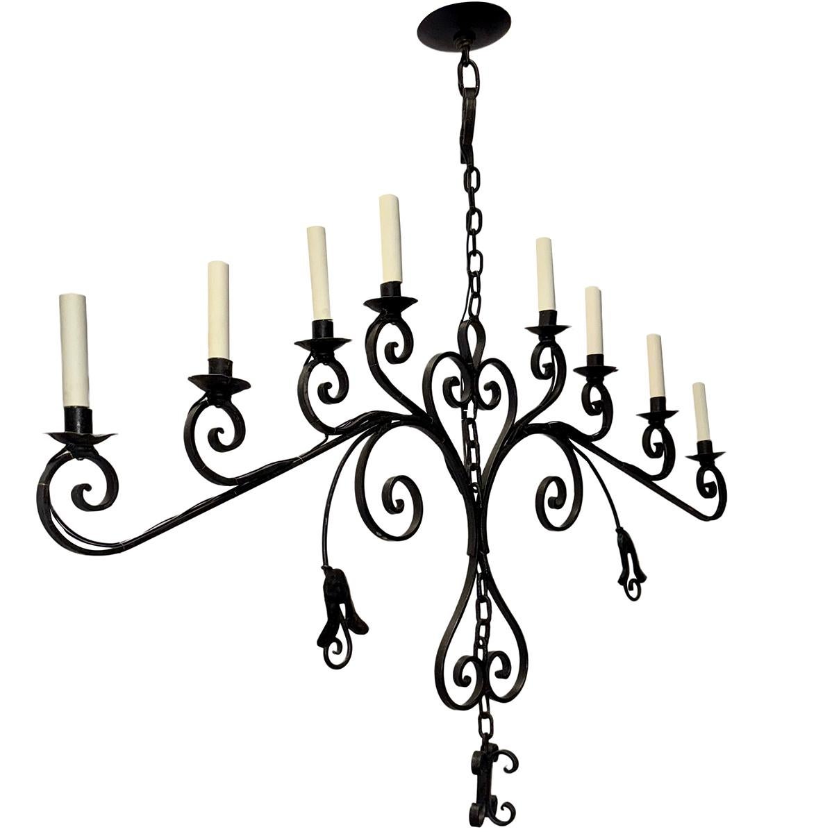 Italian Horizontal Iron Chandelier In Good Condition For Sale In New York, NY