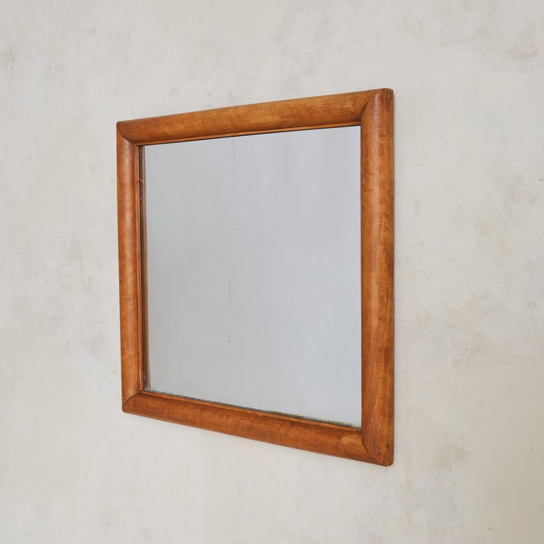 Italy【Wood Frame Mirror】木枠 象嵌 ウォールミラー Italian Horizontal Rectangular Wall Mirror with Chamfered Wood