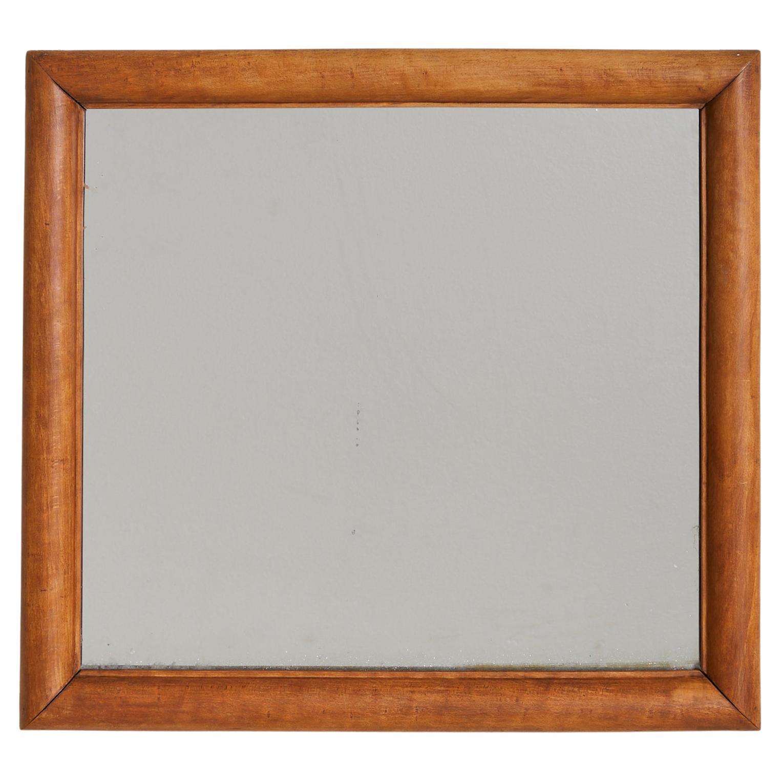 Italian Horizontal Rectangular Wall Mirror with Chamfered Wood Frame, 1950s