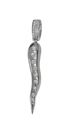 Italian Horn 18k White Gold Pendant With Diamonds