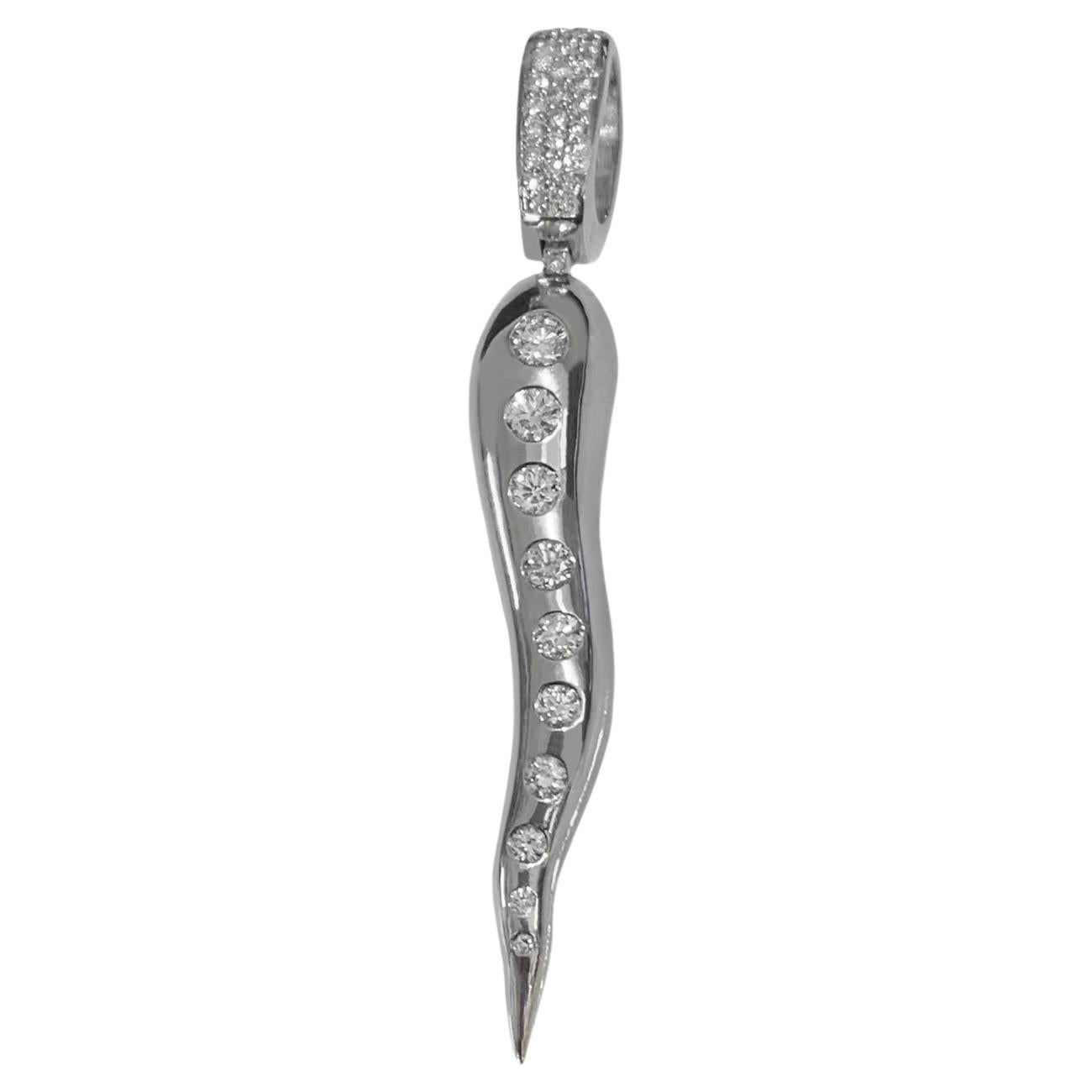 Italian Horn 18k White Gold Pendant With Diamonds For Sale