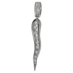 Italian Horn 18k White Gold Pendant With Diamonds