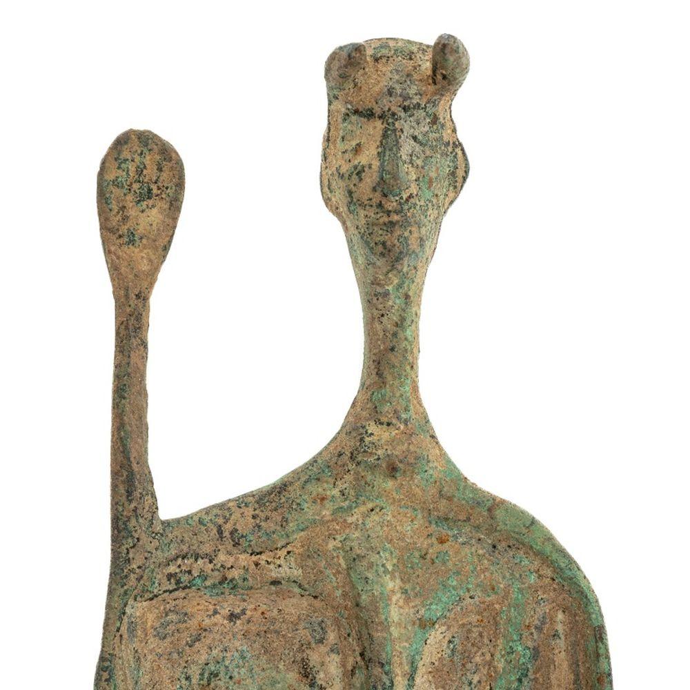 Sculpture italienne en bronze patiné vert-de-gris représentant un personnage cornu debout. 19.25