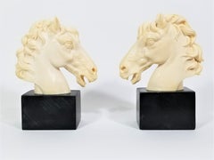 Italian Horse Bookends Artist Signed A. Santini Mid Century Made in Italy