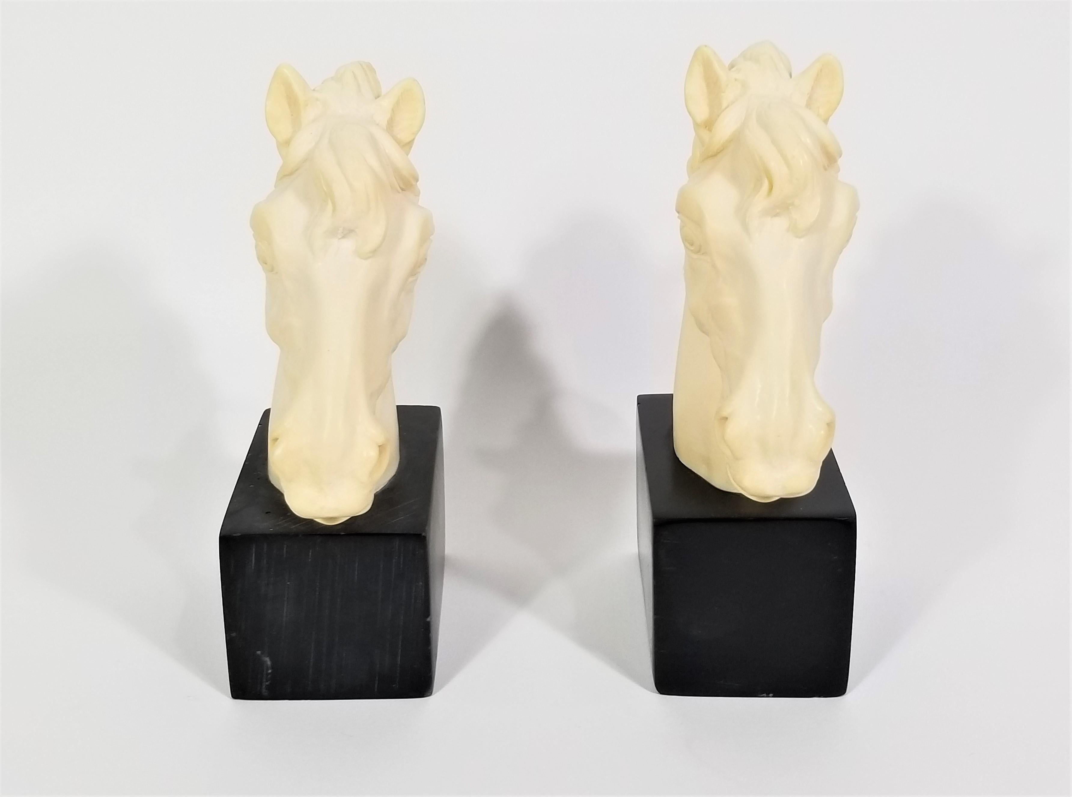 Marble Italian Horse Bookends Artist Signed A. Santini Mid Century Made in Italy