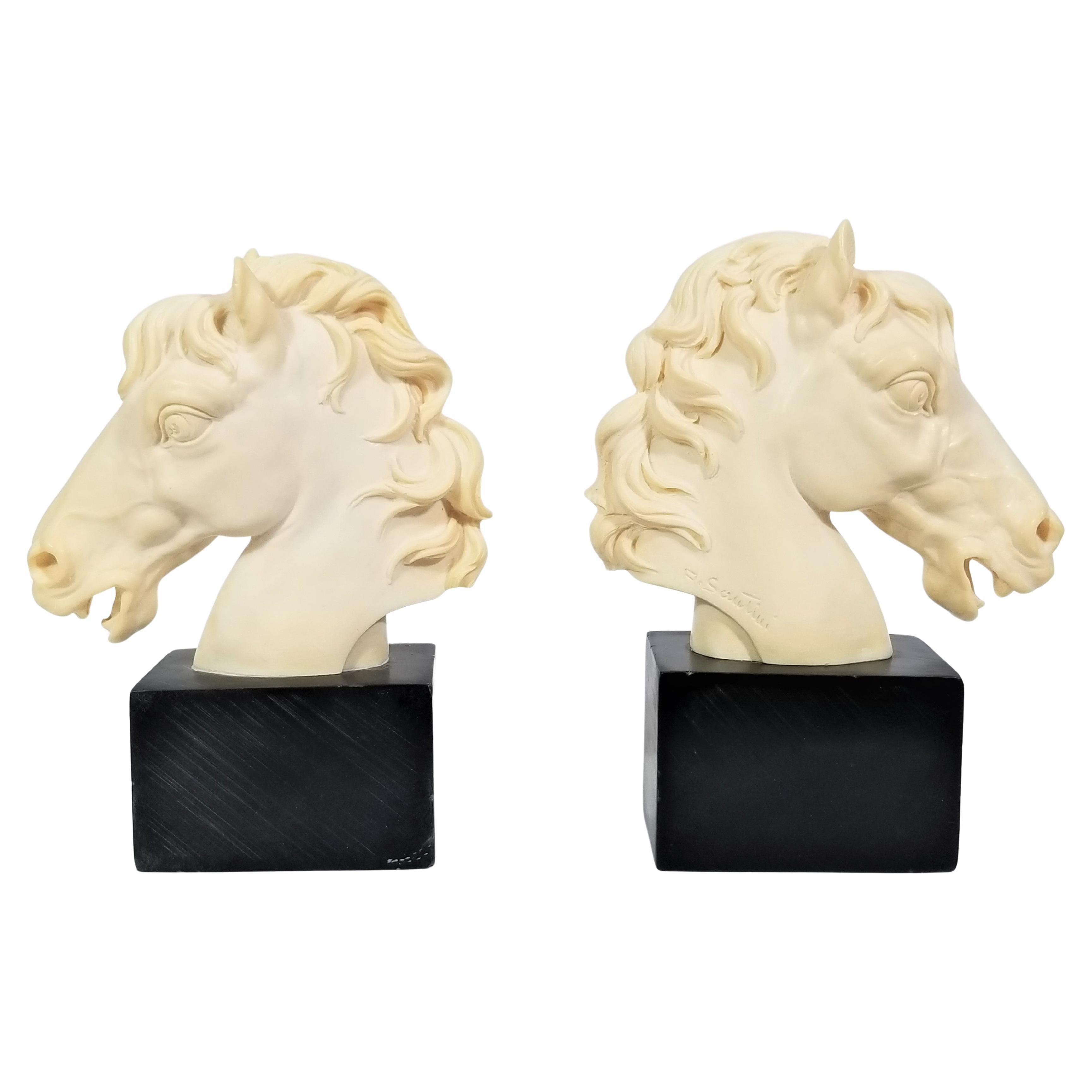 Italian Horse Bookends Artist Signed A. Santini Mid Century Made in Italy