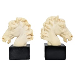 Italian Horse Bookends Artist Signed A. Santini Mid Century Made in Italy