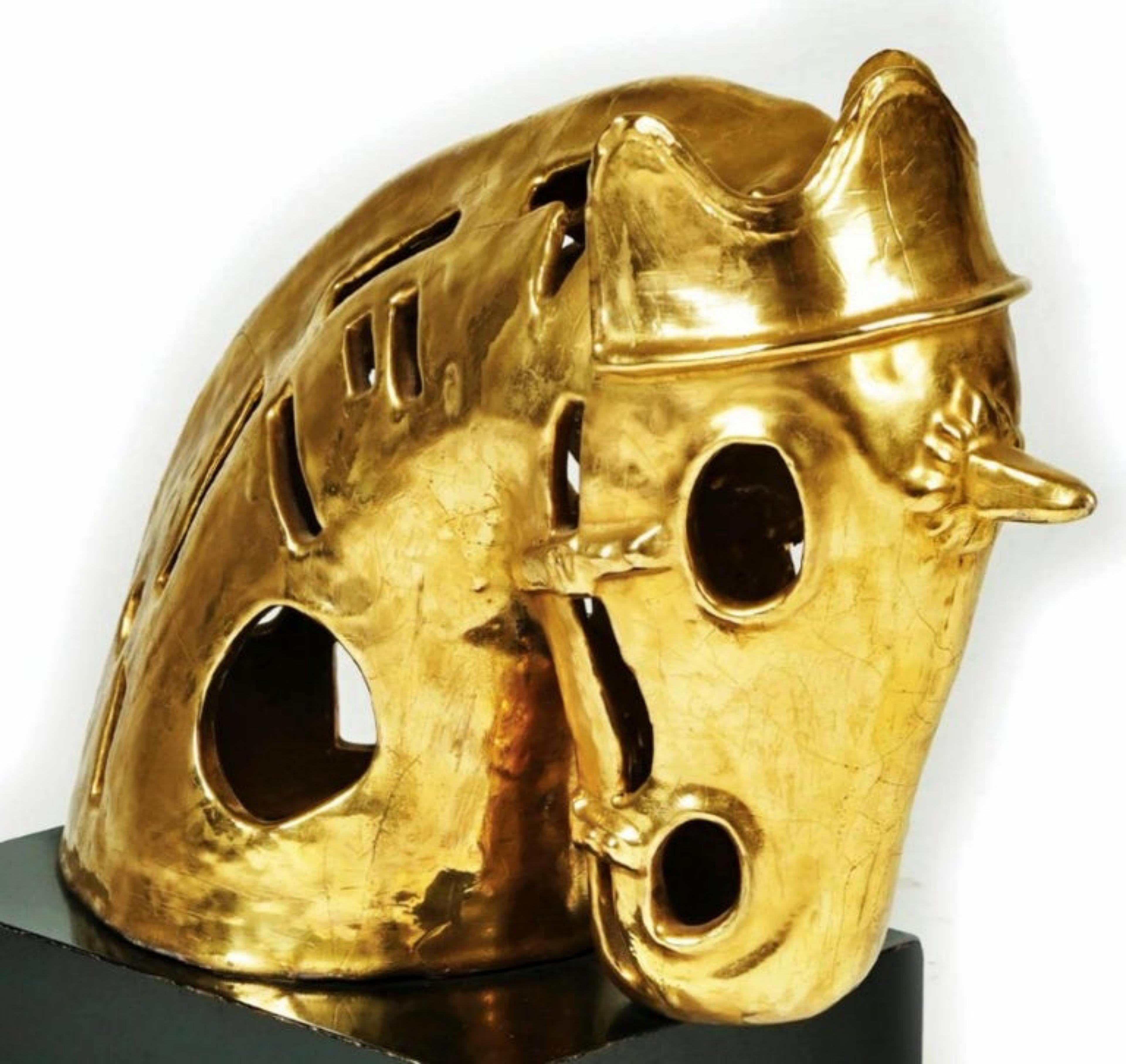 Sculpture italienne de tête de cheval en céramique dorée - Début du 20ème siècle Bon état - En vente à Madrid, ES