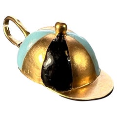 Pendentif breloque italien chapeau de cheval Jockey en or jaune 18 carats et émail