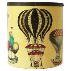 Vintage Fornasetti Italian Wastebasket Trash Can Hot Air Balloons, circa 1950s