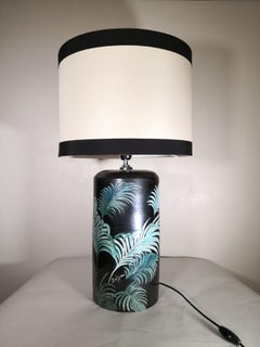Italian Huge Craftsmanship Ceramic Batignani Lamp with Hand Painted Palm Leaves