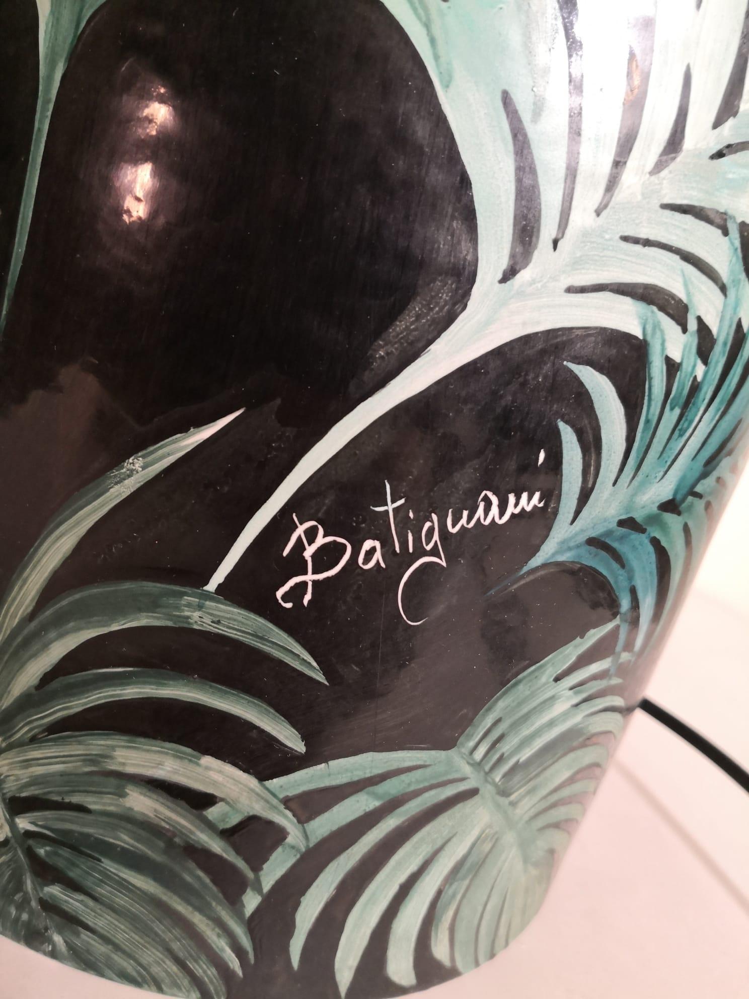 Italian Huge Craftsmanship Ceramic Batignani Lamp with Hand Painted Palm Leaves For Sale 2