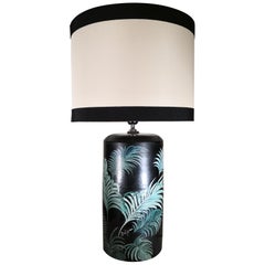 Italian Huge Craftsmanship Ceramic Batignani Lamp with Hand Painted Palm Leaves